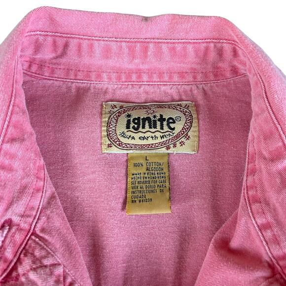 Ignite Shirt Women Size Large Pink Soft Denim Button Up Western Cowgirl Shacket - Picture 9 of 12